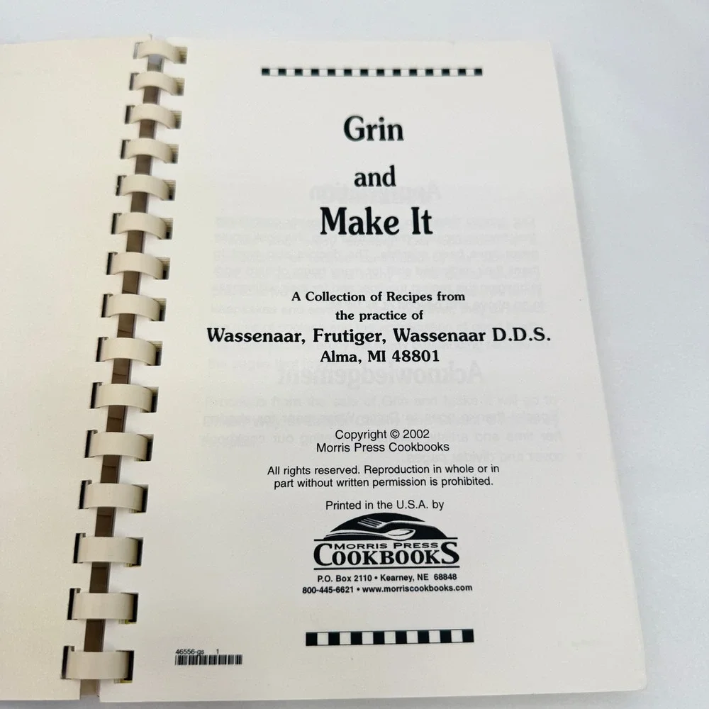 Grin and Make It Cookbook Spiral Bound Local Recipes Dental Practice 2002 MI
